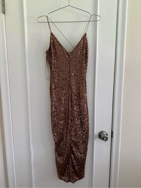 Sequin Slip Midi Dress in Rose Gold